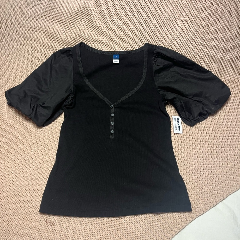 Old Navy Black Fitted Puff Sleeve Blouse